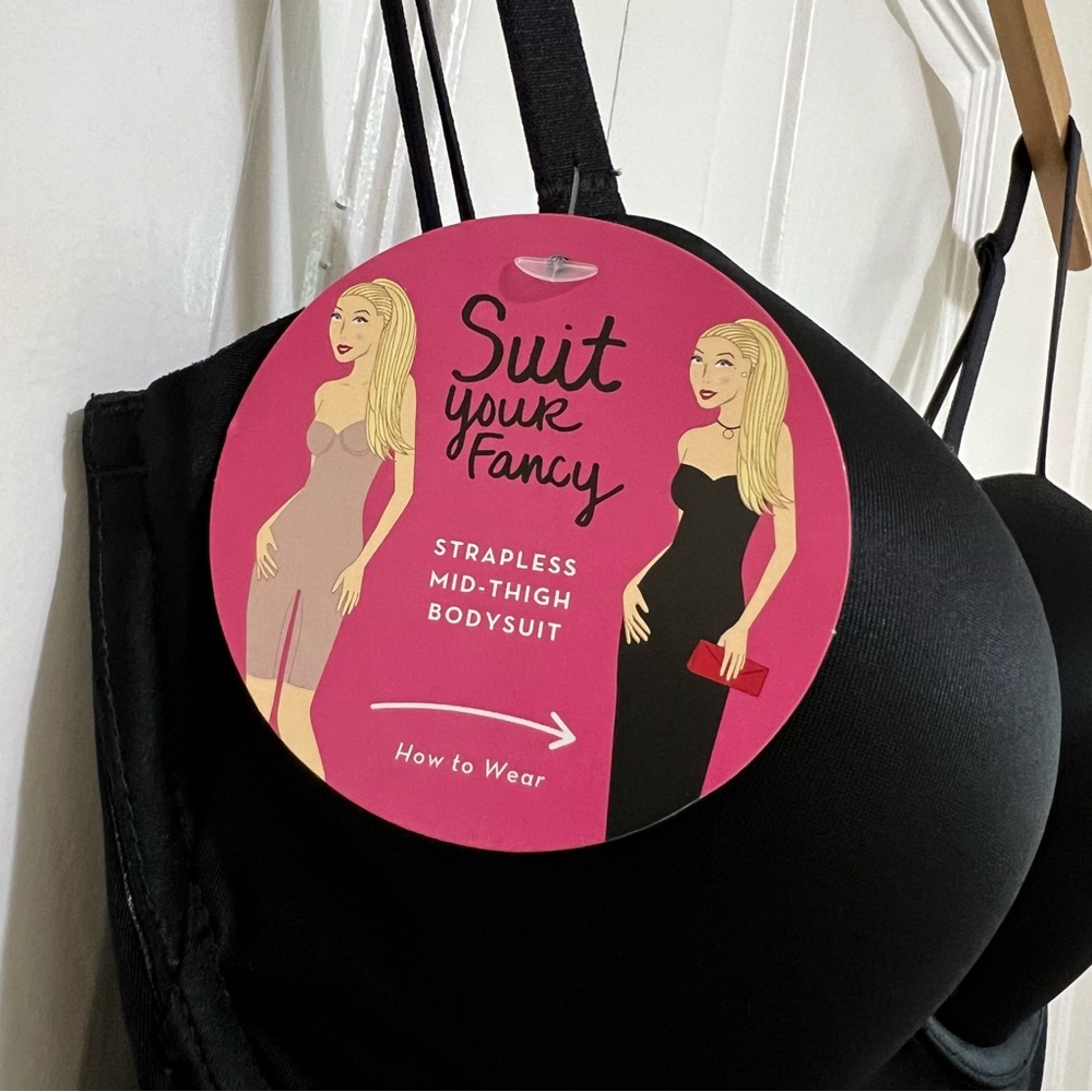 Spanx Suit Your Fancy Strapless Mid-Thigh Cupped Body Suit in Very Black Size XL - Picture 9 of 13